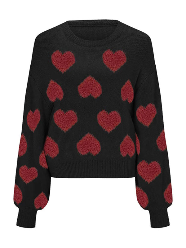 Sweaters- Fall in Love with Loose Fit Valentine’s Day Jacquard Sweater- - Pekosa Women Clothing