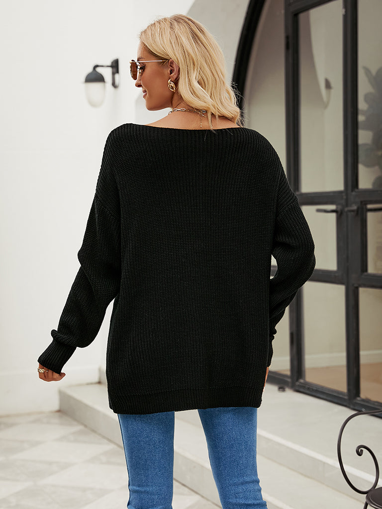 Sweaters- Fashionably Chic: Knit Mesh Insert Sweater - Long Knitwear for Women- - Pekosa Women Clothing