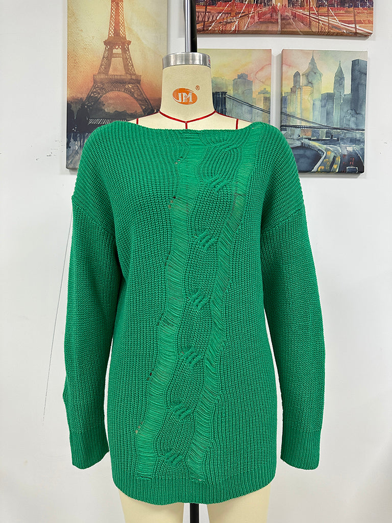 Sweaters- Fashionably Chic: Knit Mesh Insert Sweater - Long Knitwear for Women- - Pekosa Women Clothing