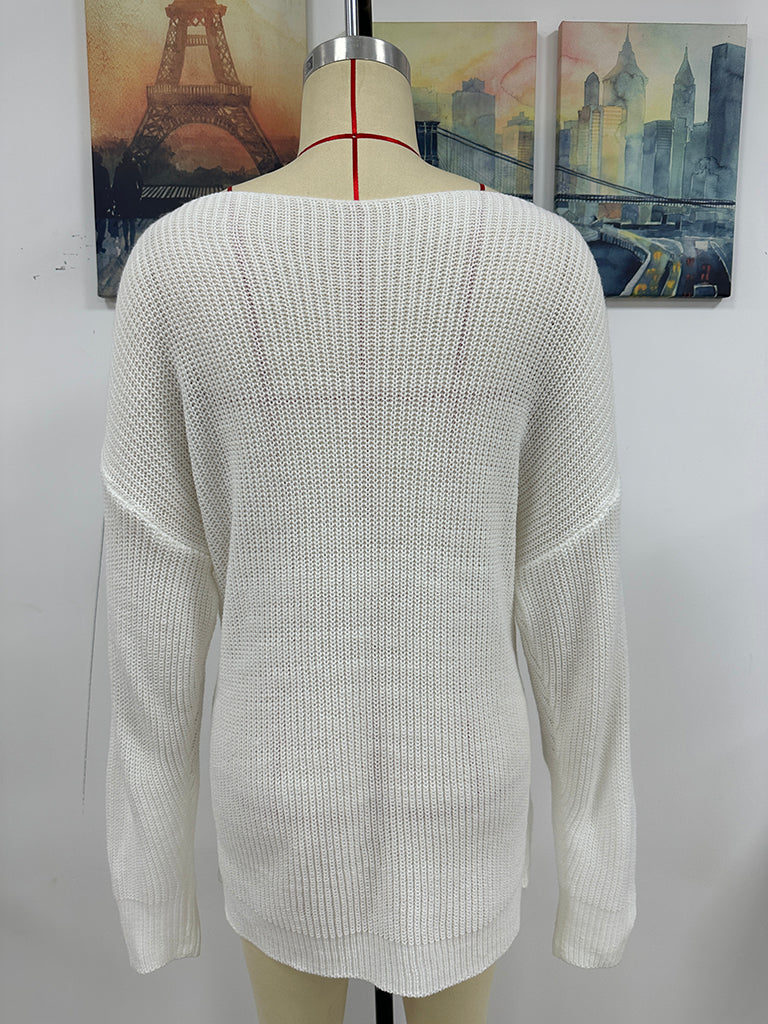 Sweaters- Fashionably Chic: Knit Mesh Insert Sweater - Long Knitwear for Women- - Pekosa Women Clothing