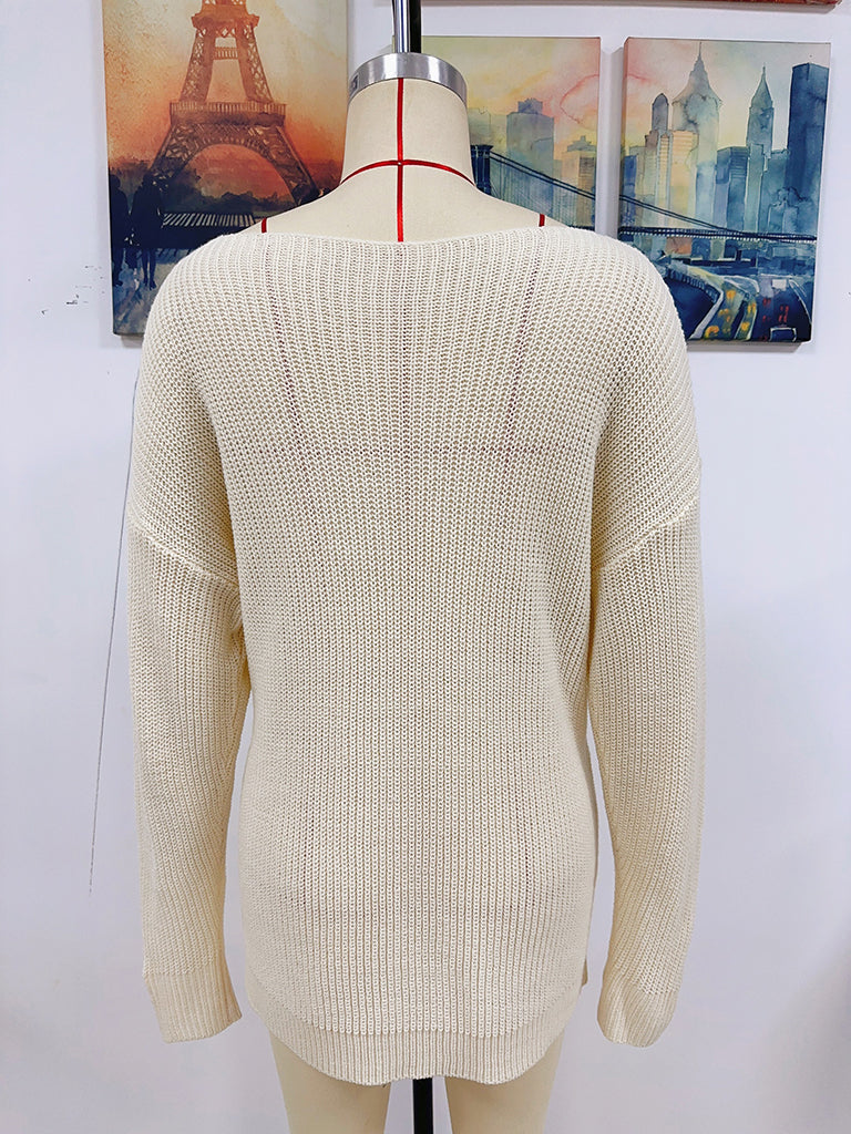 Sweaters- Fashionably Chic: Knit Mesh Insert Sweater - Long Knitwear for Women- - Pekosa Women Clothing