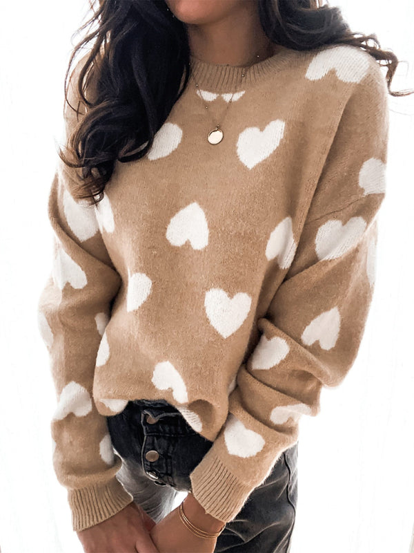 Sweaters- Knitted Cozy Love Long Sleeve Pullover Sweater- - Pekosa Women Clothing