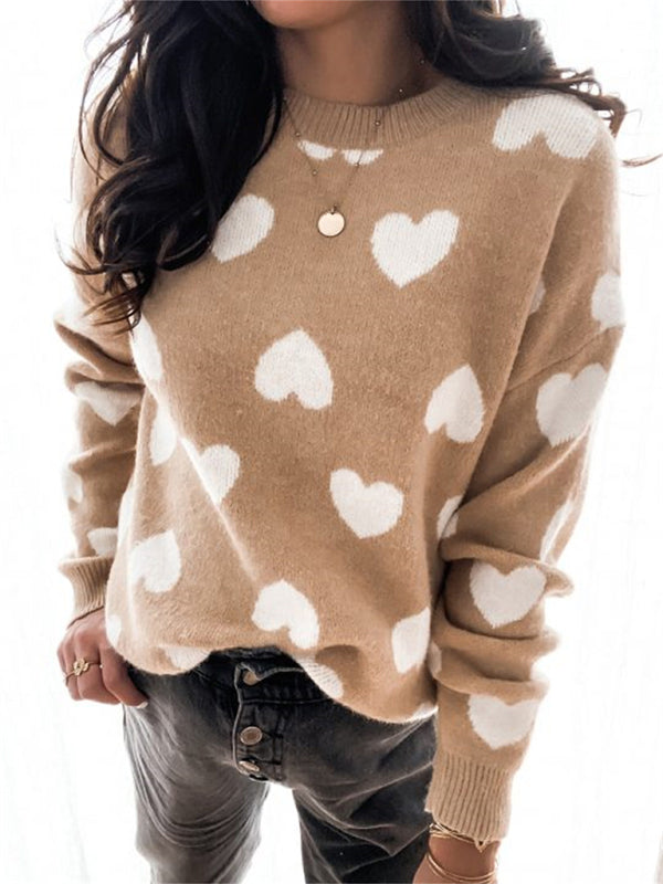 Sweaters- Knitted Cozy Love Long Sleeve Pullover Sweater- - Pekosa Women Clothing