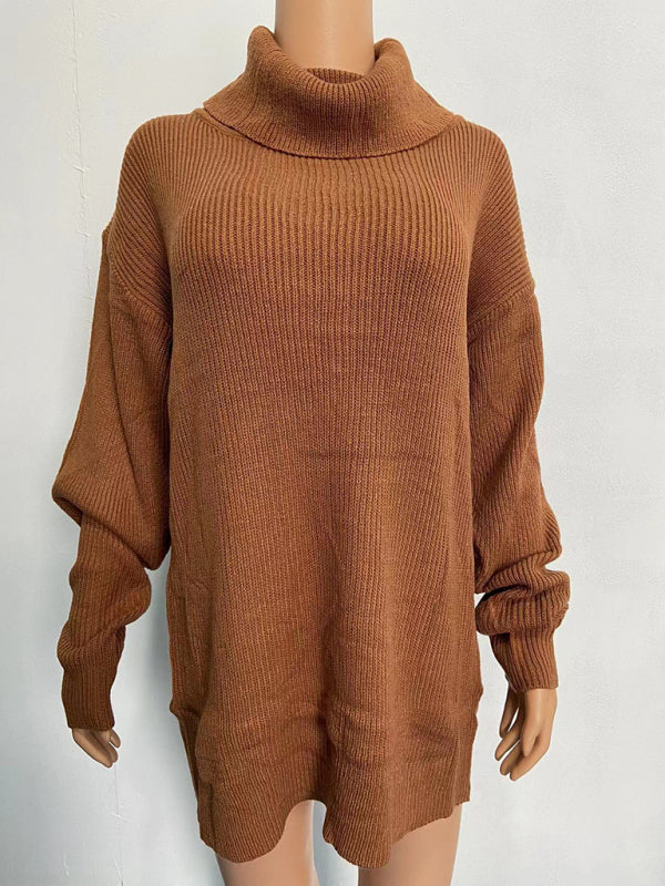 Sweaters- Oversized Turtleneck Jumper | Comfy Slouchy Knit Sweater- - Pekosa Women Clothing