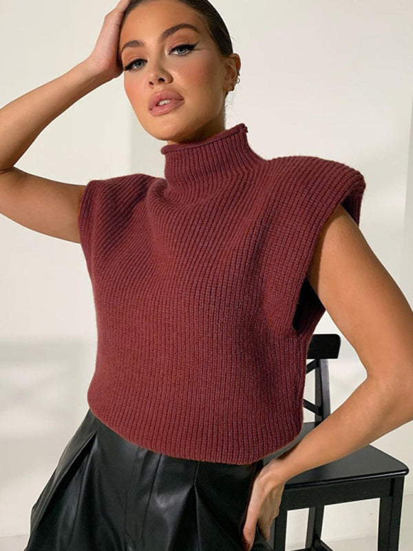 Sweaters- Solid Knitted Turtleneck Dolman Cap Sleeve Sweater Top- - Pekosa Women Clothing