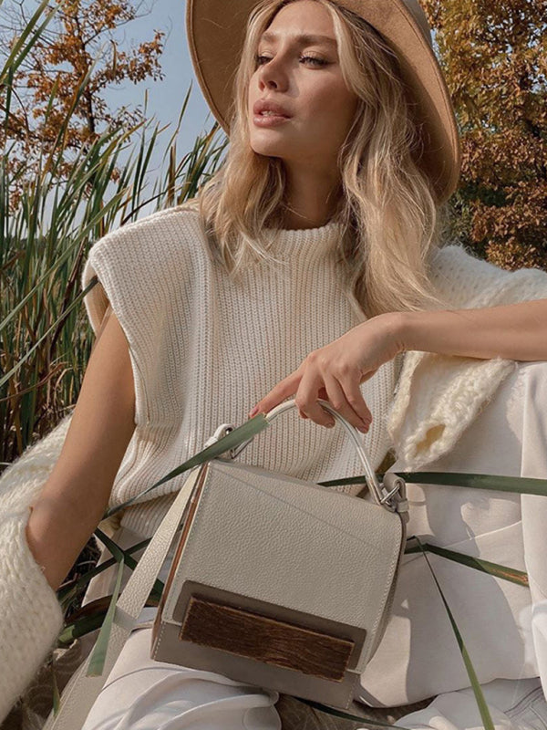 Sweaters- Solid Knitted Turtleneck Dolman Cap Sleeve Sweater Top- - Pekosa Women Clothing