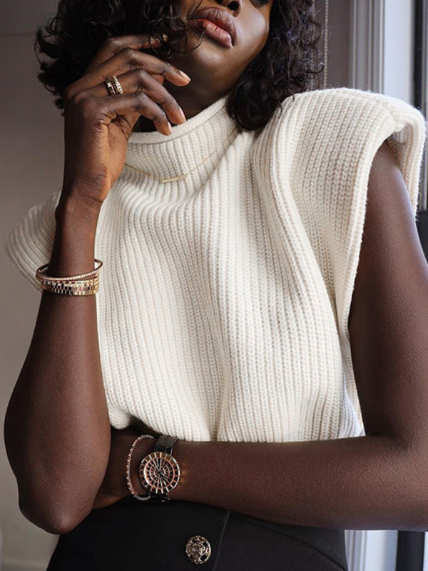 Sweaters- Solid Knitted Turtleneck Dolman Cap Sleeve Sweater Top- - Pekosa Women Clothing