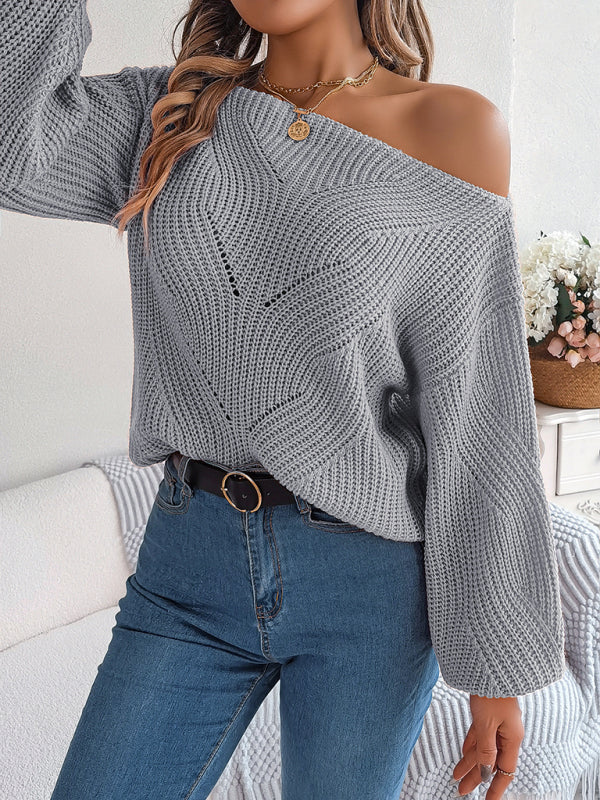 Sweaters- Timeless Boatneck Knit Sweater for Fall- - Pekosa Women Clothing