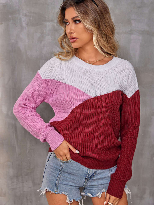 Sweaters- Warmth in Blocks Cozy Color Block Knit Sweater Jumper- - Pekosa Women Clothing