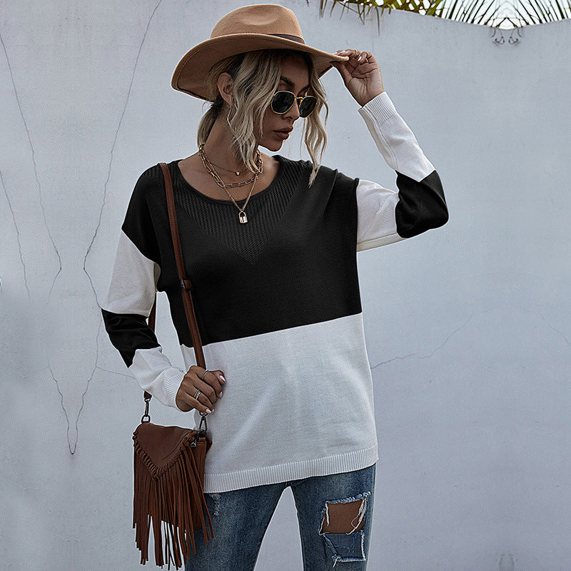 Sweaters- Women's Fall Winter Sweater: Cozy Knit, See-through, Ribbed Trim- Black- Pekosa Women Clothing