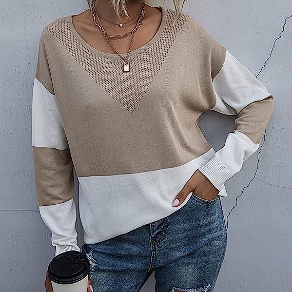 Sweaters- Women's Fall Winter Sweater: Cozy Knit, See-through, Ribbed Trim- - Pekosa Women Clothing