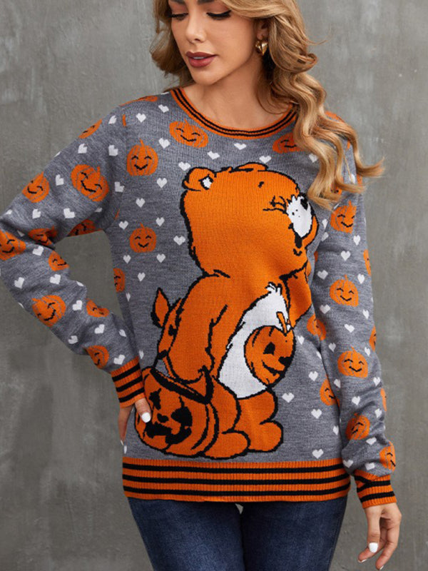 Sweaters- Women’s Halloween Knitted Love Bears Ugly Sweater- - Pekosa Women Clothing