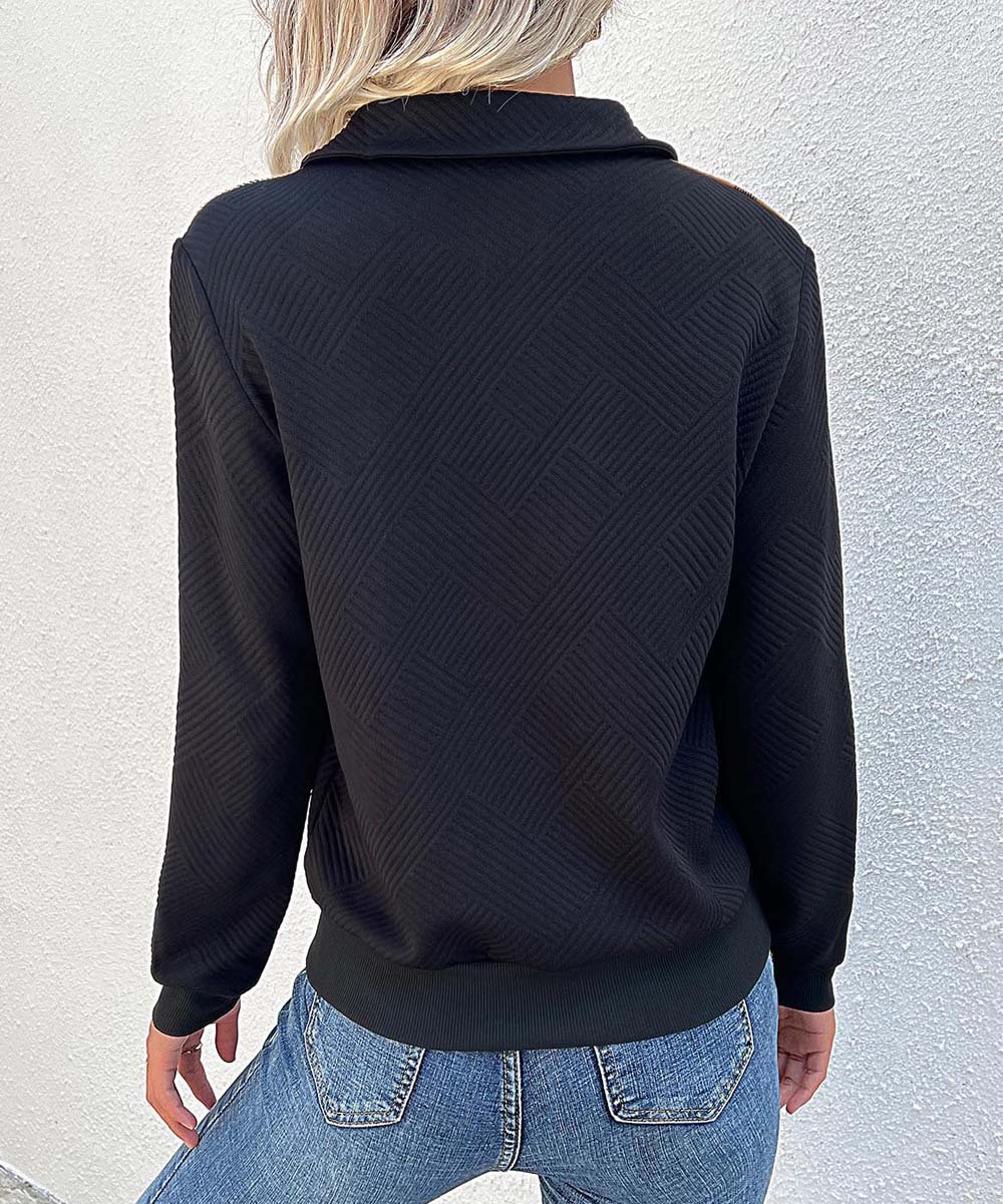 Sweaters- Women's Tan Plaid Sweatshirt: Fall/Winter Long Sleeves Sweater- - Pekosa Women Clothing