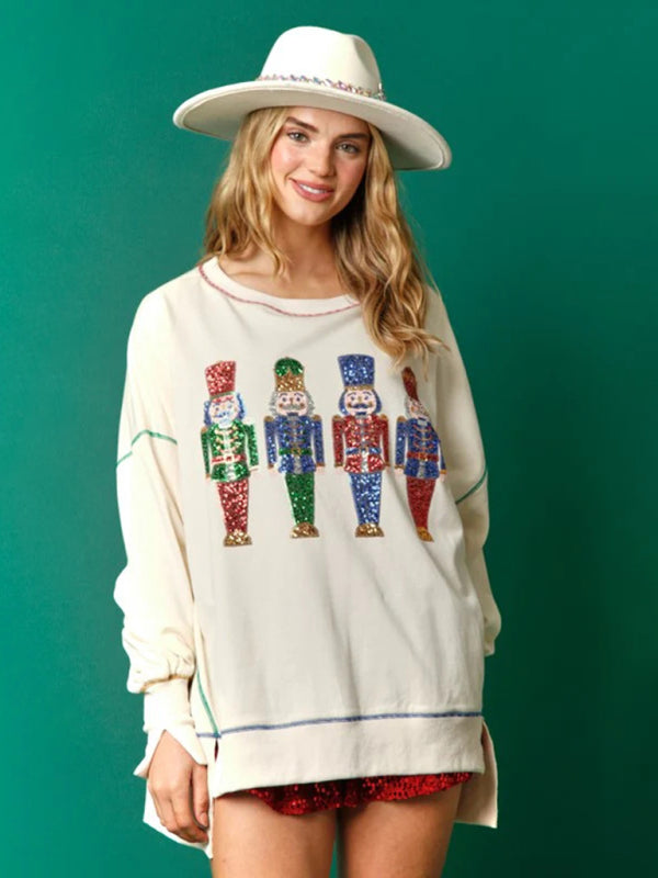 Sweatshirts- Sequined Xmas Pullover for Thanksgiving - Oversized Sweatshirt- - Pekosa Women Clothing