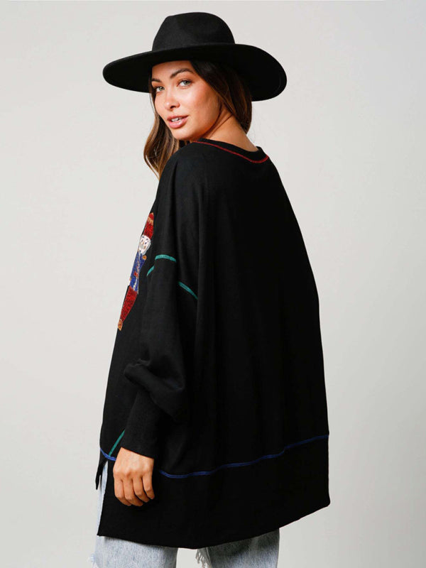 Sweatshirts- Sequined Xmas Pullover for Thanksgiving - Oversized Sweatshirt- - Pekosa Women Clothing