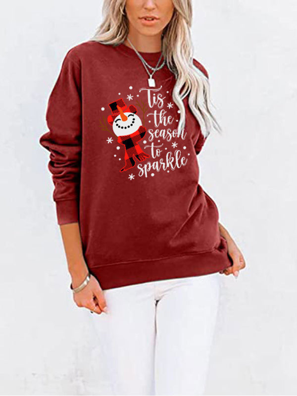 Sweatshirts- Snowman Xmas Cotton Christmas Pullover Sweatshirt with Pockets- - Pekosa Women Clothing