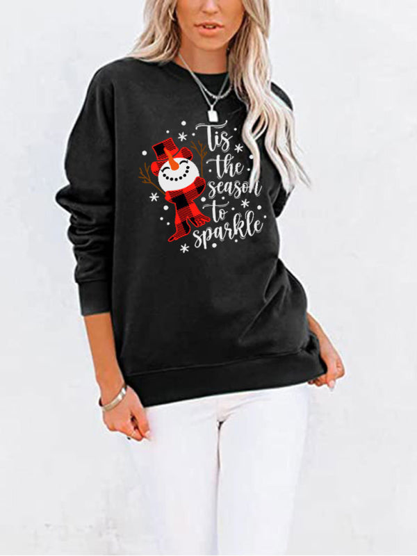 Sweatshirts- Snowman Xmas Cotton Christmas Pullover Sweatshirt with Pockets- - Pekosa Women Clothing