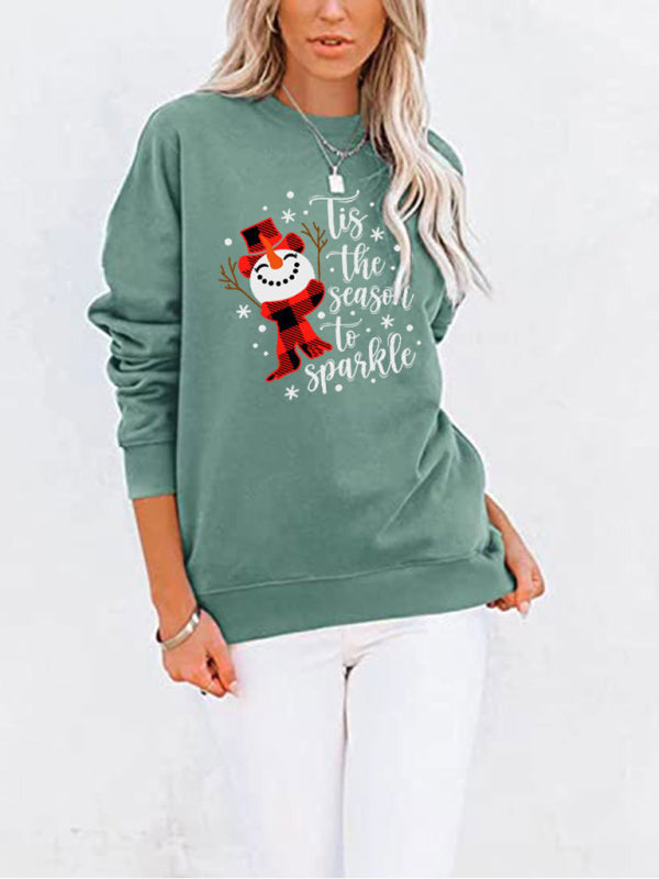 Sweatshirts- Snowman Xmas Cotton Christmas Pullover Sweatshirt with Pockets- - Pekosa Women Clothing