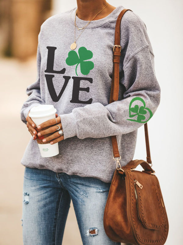 Sweatshirts- Women's St. Patrick's Day Lucky Print Sweatshirt- - Pekosa Women Clothing