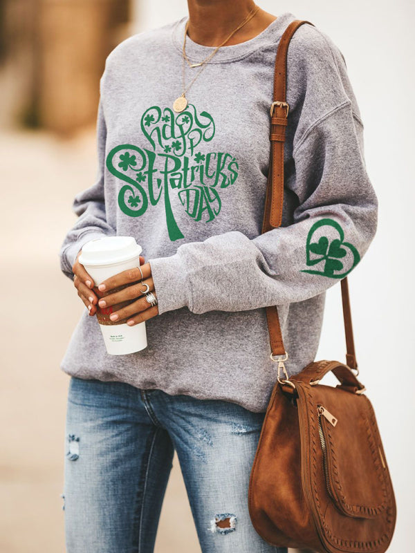 Sweatshirts- Women's St. Patrick's Day Lucky Print Sweatshirt- - Pekosa Women Clothing