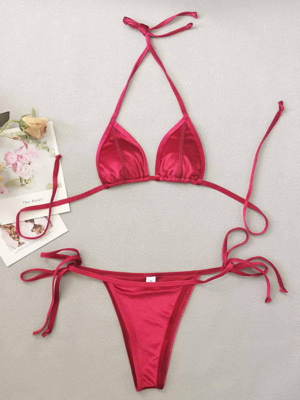 Swimsuits- Velvet Waves Beach 2-Piece Gold Bikini Set with Wireless Bra- - Pekosa Women Clothing
