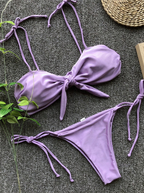Swimwear- 2 Piece Bikini Set with Glittery Fabric and Sacred Bow Detail!- - Pekosa Women Clothing