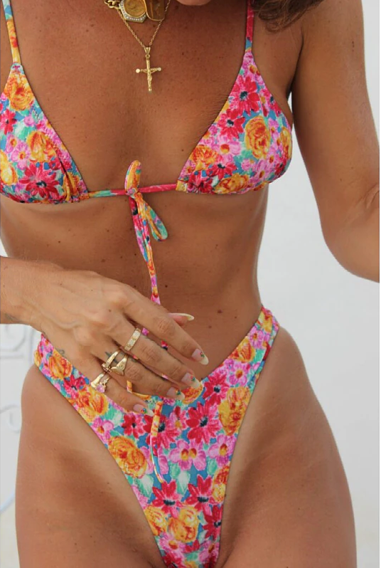 Swimwear- 2-Piece Bikini Wireless Triangle Bra + High-Waisted Thong- - Pekosa Women Clothing