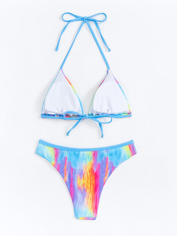 Swimwear- 2 Piece Gradient Rainbow Swimwear - Wireless Halter Bra & Bikini Bottoms- - Pekosa Women Clothing