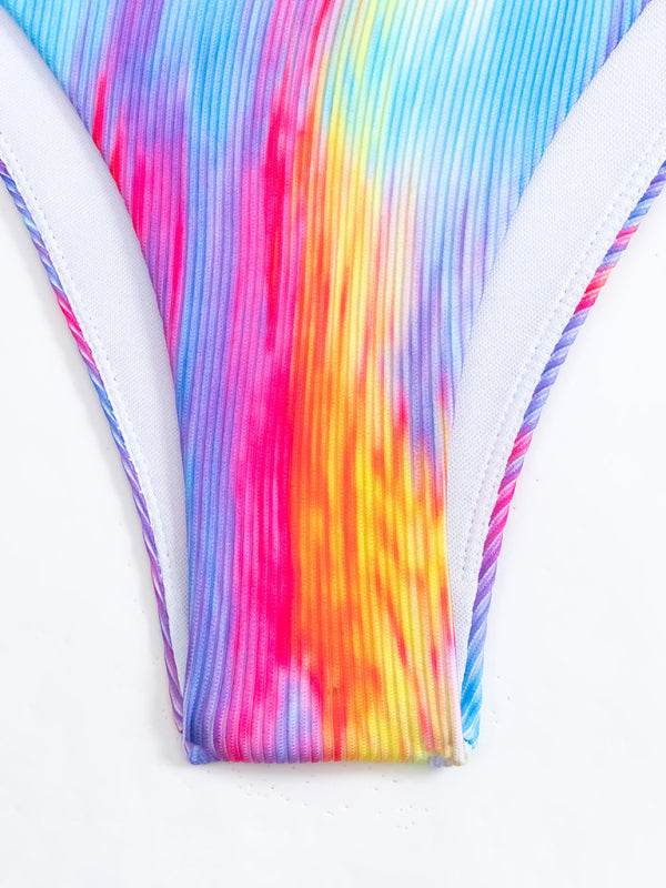 Swimwear- 2 Piece Gradient Rainbow Swimwear - Wireless Halter Bra & Bikini Bottoms- - Pekosa Women Clothing