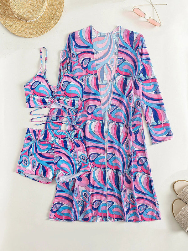 Swimwear- 3-Piece Beat the Heat in Our Stunning and Comfortable Swimsuit and Cover-Up Set!- - Pekosa Women Clothing