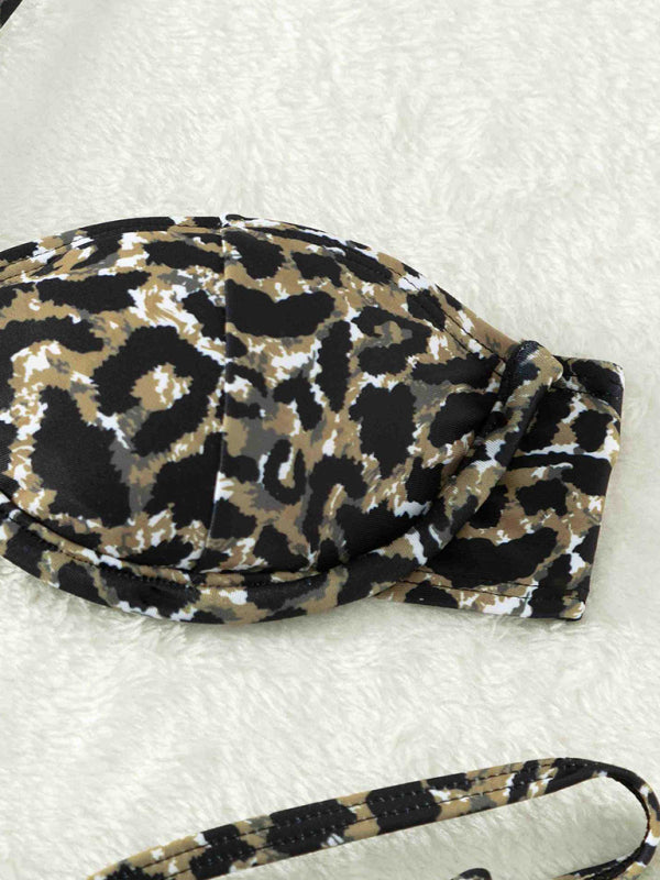 Swimwear- Adjustable 2 Piece Swimwear | Bandeau Halter Bra & High Cut Ruched Bikini- - Pekosa Women Clothing