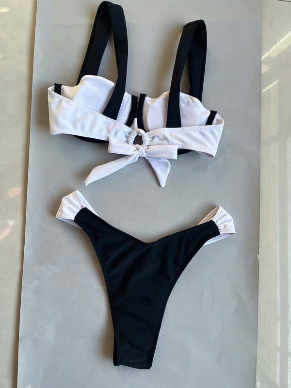 Swimwear- Black and White 2 Piece Swimwear - Underwire Bra & Cheeky Bikini- - Pekosa Women Clothing