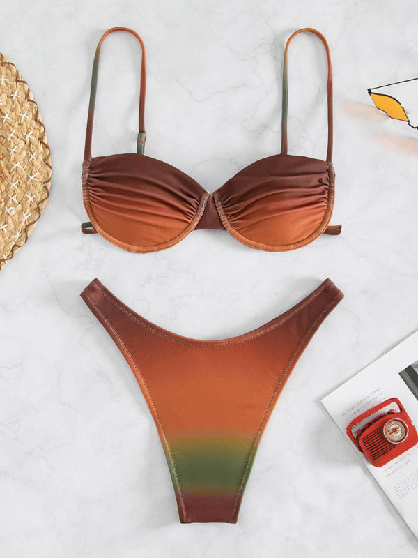 Swimwear- Brazilian Gradient Print Underwire Bra 2-Piece Bikini Swimsuit- - Pekosa Women Clothing