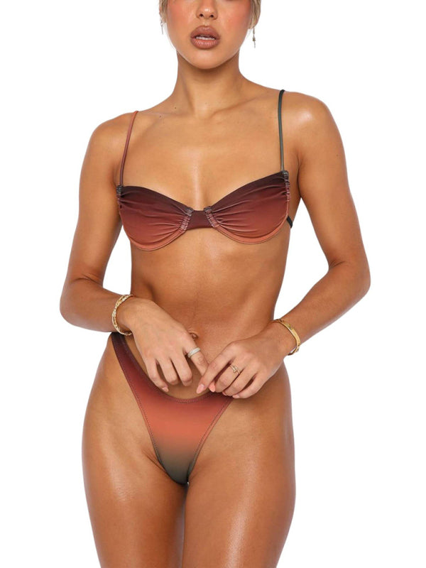 Swimwear- Brazilian Gradient Print Underwire Bra 2-Piece Bikini Swimsuit- - Pekosa Women Clothing