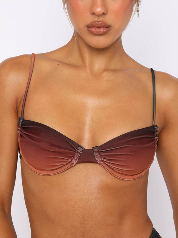 Swimwear- Brazilian Gradient Print Underwire Bra 2-Piece Bikini Swimsuit- - Pekosa Women Clothing