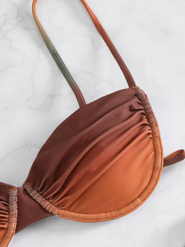 Swimwear- Brazilian Gradient Print Underwire Bra 2-Piece Bikini Swimsuit- - Pekosa Women Clothing