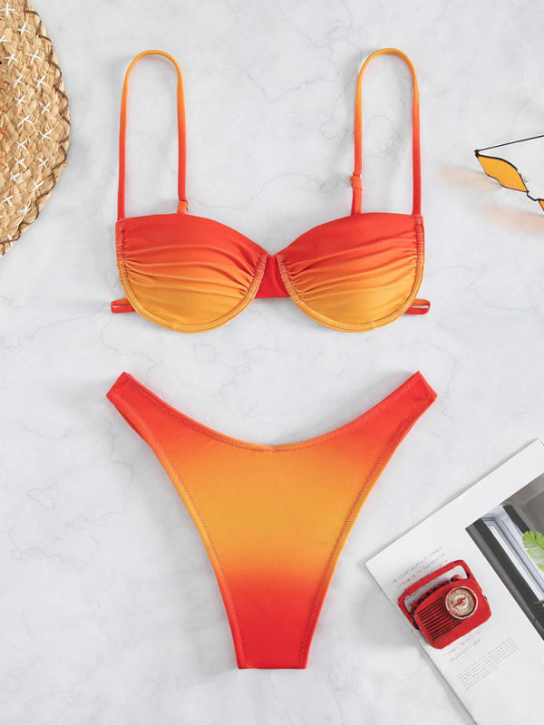 Swimwear- Brazilian Gradient Print Underwire Bra 2-Piece Bikini Swimsuit- - Pekosa Women Clothing