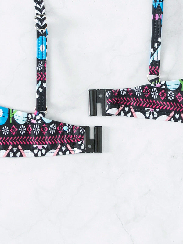 Swimwear- Geo Print Wrap Triangle Bra & Bottoms | 2-Piece Bikini for Beach Adventures- - Pekosa Women Clothing