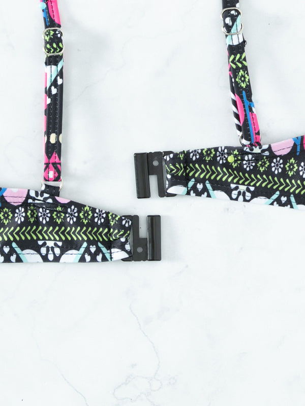 Swimwear- Geo Print Wrap Triangle Bra & Bottoms | 2-Piece Bikini for Beach Adventures- - Pekosa Women Clothing