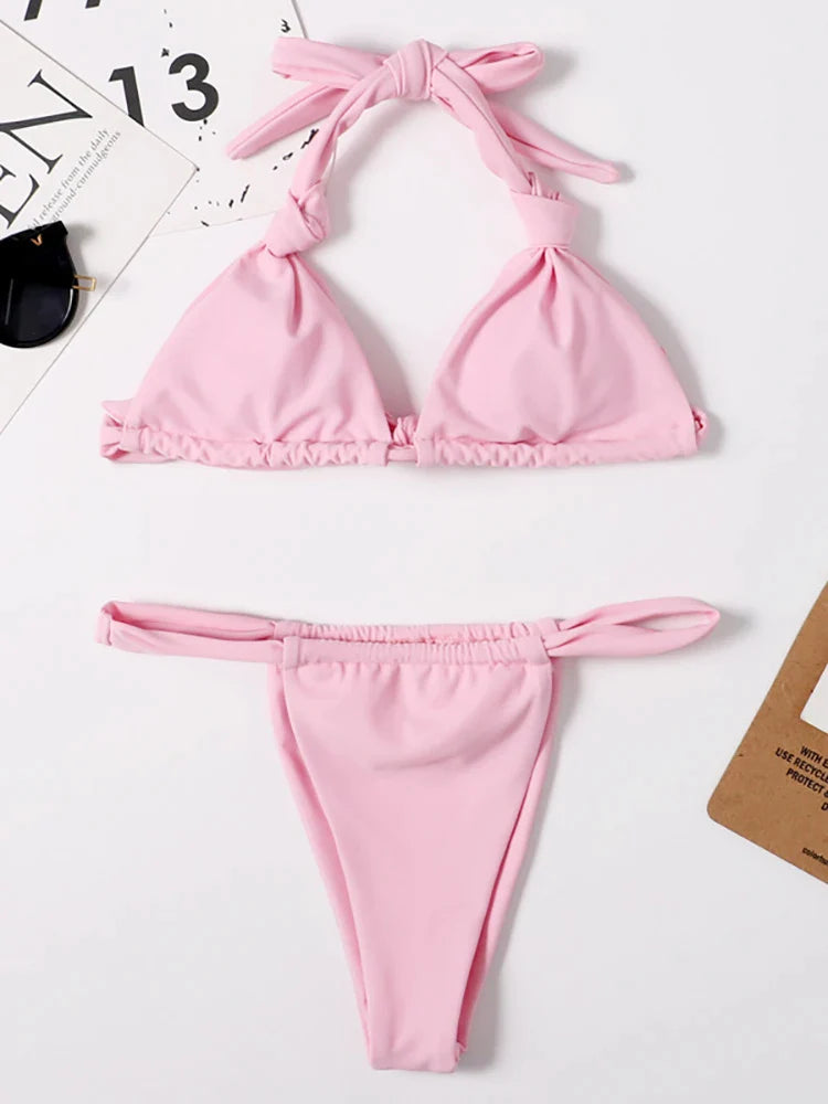 Swimwear- Multicolor 2-Piece Bathing Suit - Triangle Bra & High-Cut Bikini- - Pekosa Women Fashion