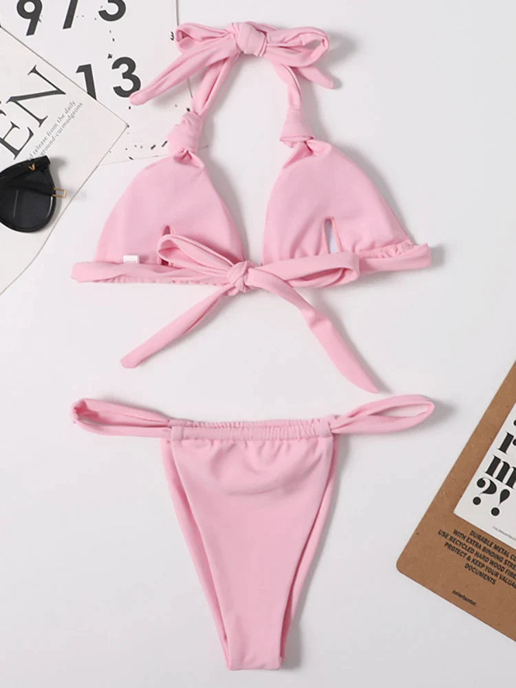 Swimwear- Multicolor 2-Piece Bathing Suit - Triangle Bra & High-Cut Bikini- - Pekosa Women Fashion