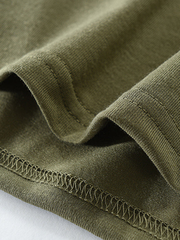 T-Shirts- Cotton Blend Men's Henley Neck Long Sleeve Tee with Buttons- - Pekosa Women Clothing