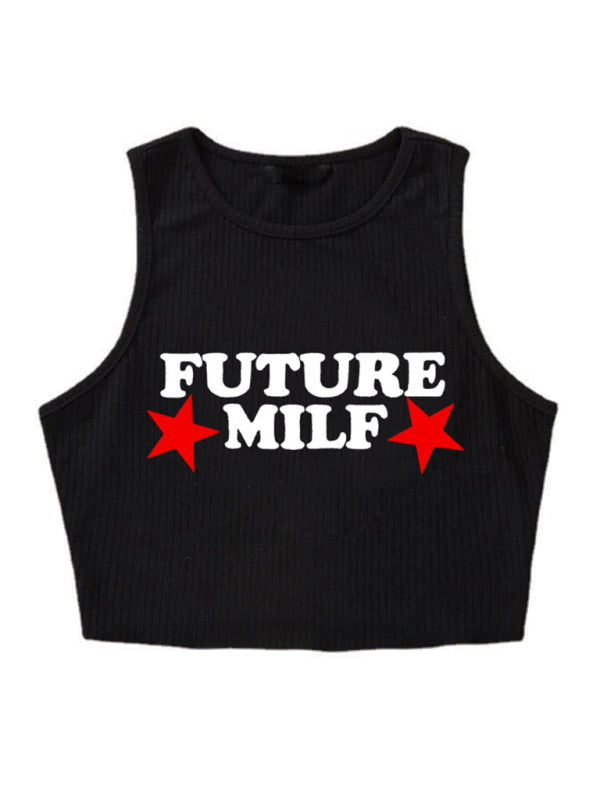 Tees- Cherry Letter Print Crop Tee for Women- Pattern5- Pekosa Women Fashion