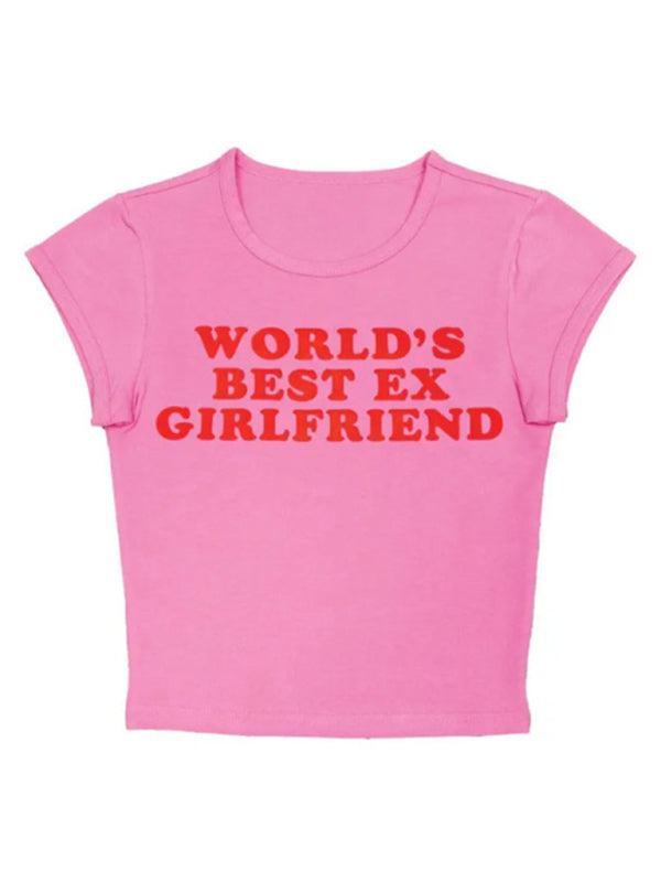 Tees- Cherry Letter Print Crop Tee for Women- Suit 7- Pekosa Women Fashion
