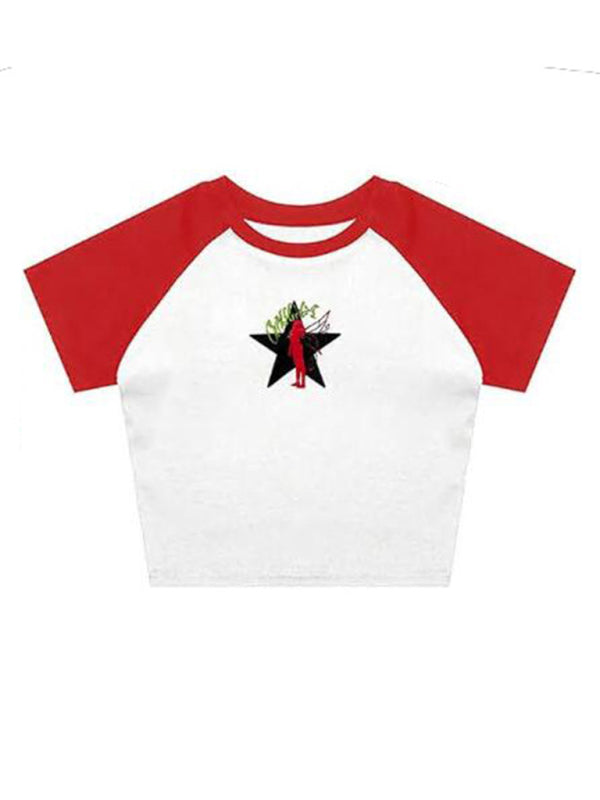 Tees- Cherry Letter Print Crop Tee for Women- Suit 9- Pekosa Women Fashion