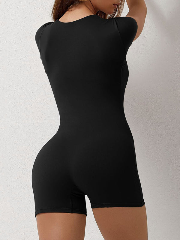 Tight Playsuits- Solid Tight Playsuit for Women - Short Sleeve Unitard Romper- - Pekosa Women Clothing