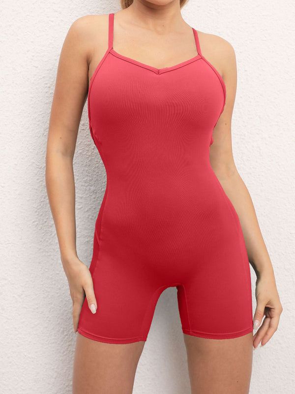 Tight Rompers- Solid Butt Lifting Thigh Romper Unitard- - Pekosa Women Clothing
