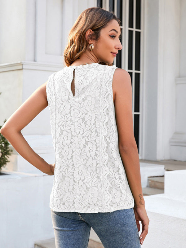 Top- Women's Casual Lace Sleeveless Cami Vest for Women- - Pekosa Women Clothing