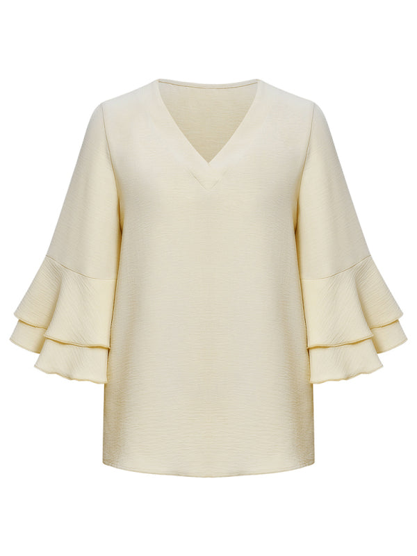 Tops- Bell Layered Butterfly Sleeves - Tiered Ruffle Sleeve Blouse- - Pekosa Women Clothing