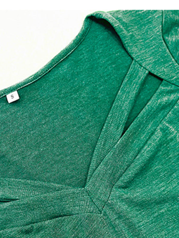 Tops- Speckle Tee with Short Sleeves - V-Neck T-shirt Top- - Pekosa Women Clothing